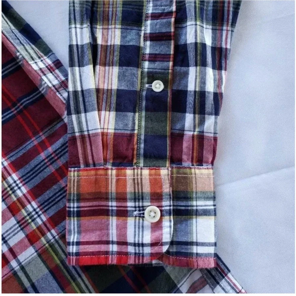 J. Crew Men's Red and Blue Plaid Button Down Shirt